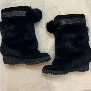 Coach size 8.5 “Maryanne” all black wedge boots.